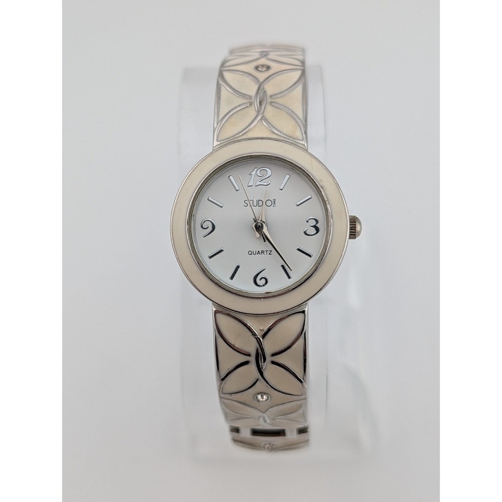Studio Time Women's Watch 26mm Case White Enamel Bangle Band- New Battery